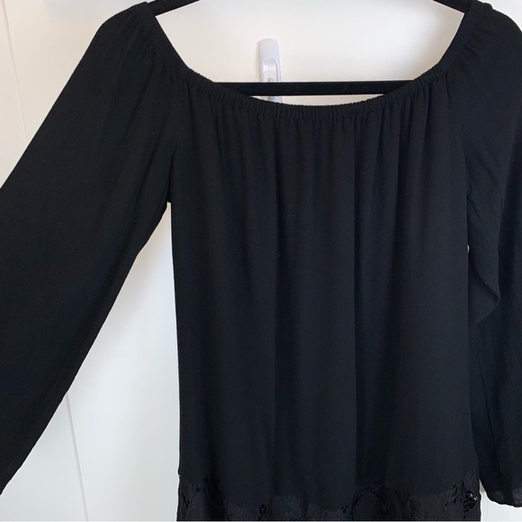 BCBGeneration NWOT Black Peasant Boho Dress Lace Panels Women's sz S - Picture 6 of 12